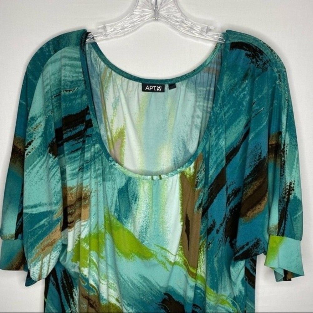5/$25 Apt 9 Green Brown Teal Short Sleeve Stretch Blouse M - Picture 3 of 9